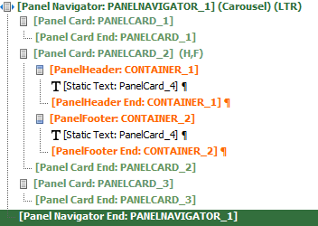 Controls generated for 3 Panel Cards nested inside a Panel Navigator